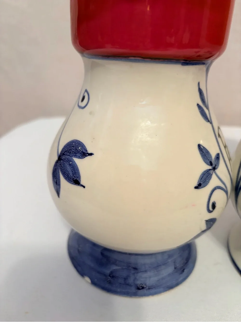 Hand-Painted Ceramic Salt and Pepper Shakers - Red & Orange Tops